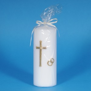 Cross and Rings Embossed Wedding Pillar Candle